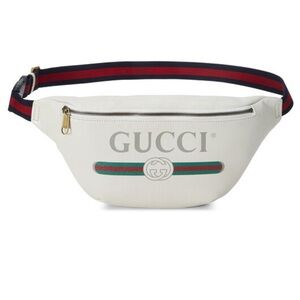 Gucci White Leather Logo Adjustable Belt Bag